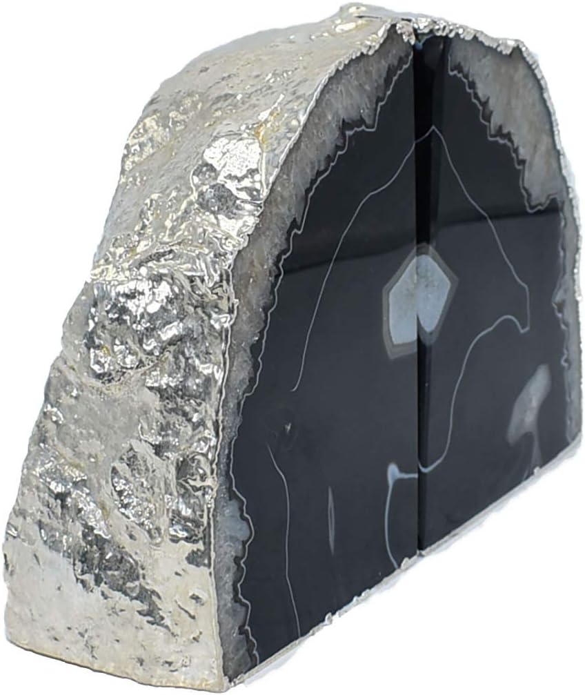 Agate Geode Bookends Silver Electroplated Small Bookends for Shelves, Non-Skid Bookend, Book Stopper for