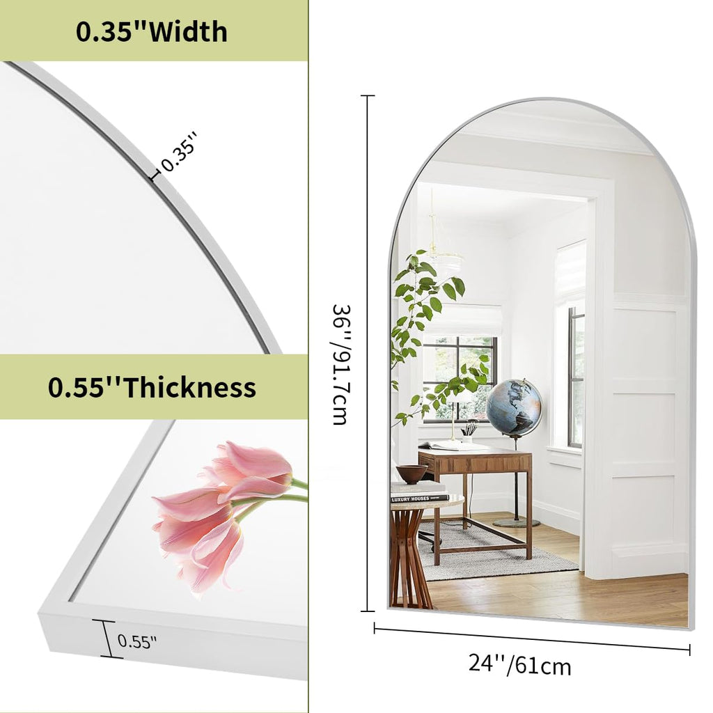 24"x36" Arch Bathroom Wall Mirror, Silver