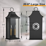 Dusk to Dawn Outdoor Wall Lantern 2-Light, 20.6" Large Outside Wall Sconce, Modern Black Wall Light Fixture with Glass