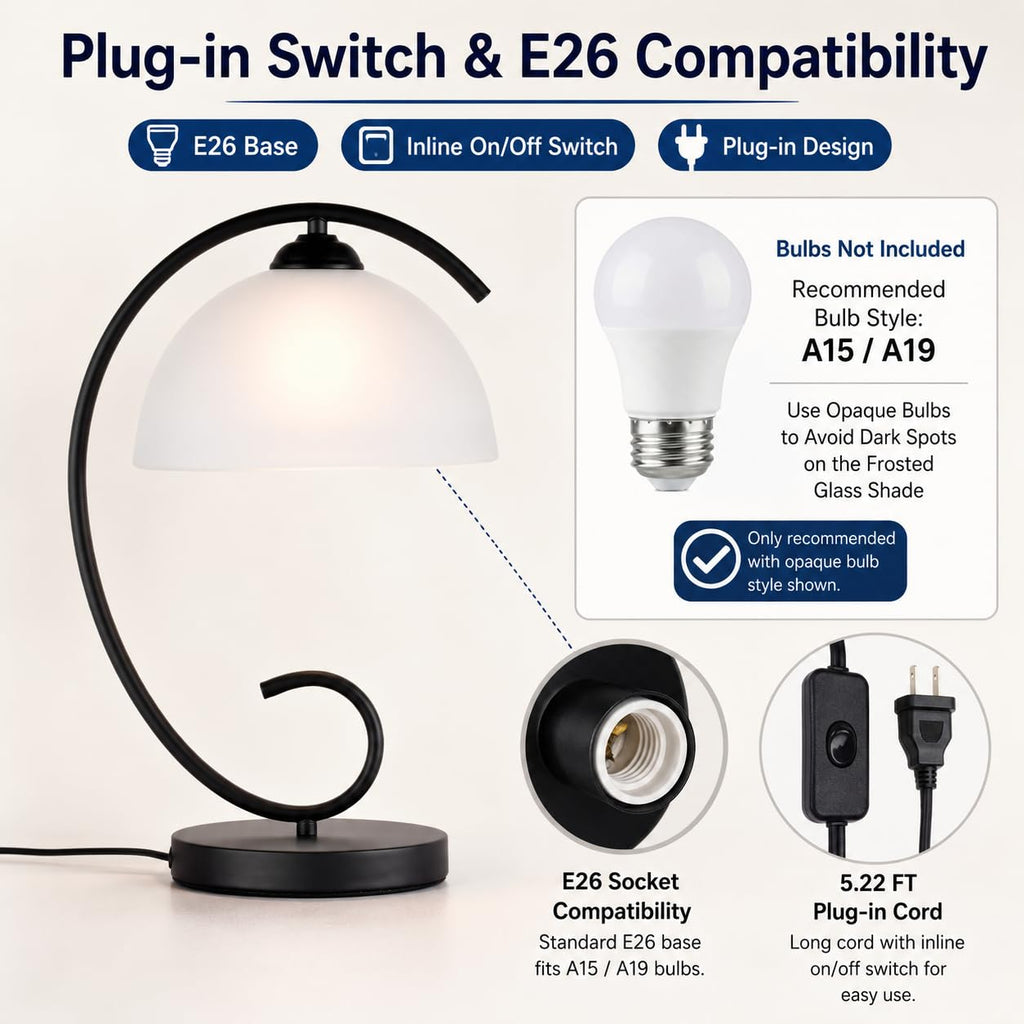 17.5inch Modern Bedside Table Lamp with Frosted Glass Dome Shade