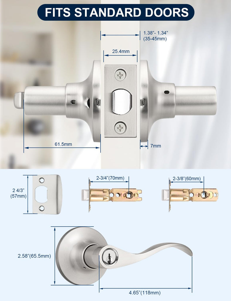 3 Pack Exterior Door Handle Entry Door Lever with Lock and Key, Entrance Door Handles Lockset in Satin Nickel Each