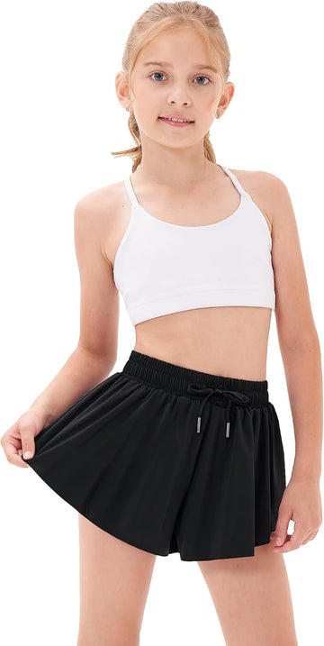 Girls Butterfly Shorts with Pockets Athletic Running Sports Skirt