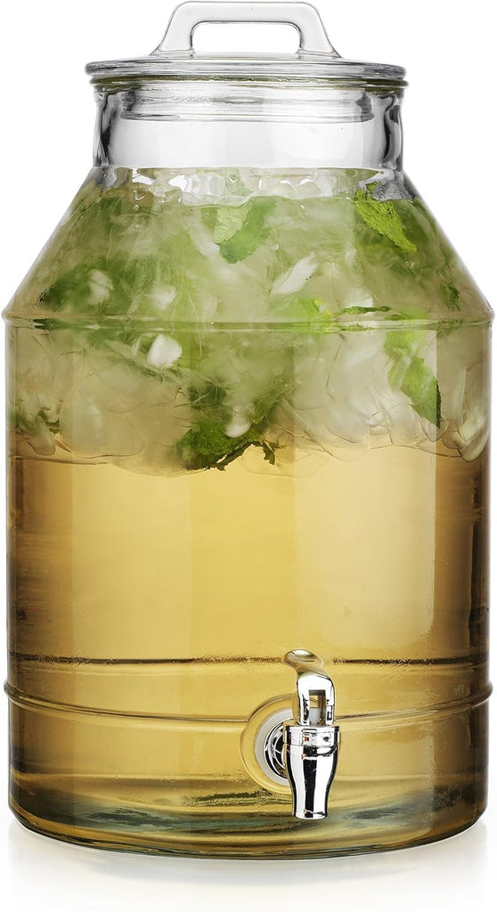 3 Gallon For Parties,Classic Mason Jug Beverage Dispensers With Glass Lid With Handle And 100% Leakproof Spigot.Glass