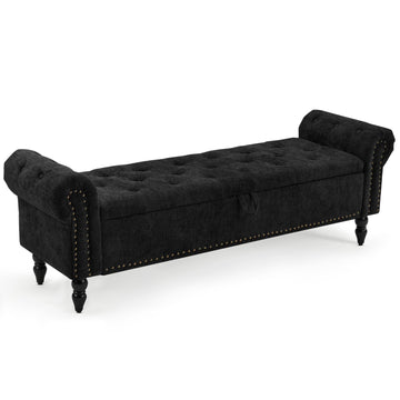 63" End of Bed Storage Bench, Bedroom Bench with Button-Tufted, Upholstered Storage Ottoman Benches Window Bench with