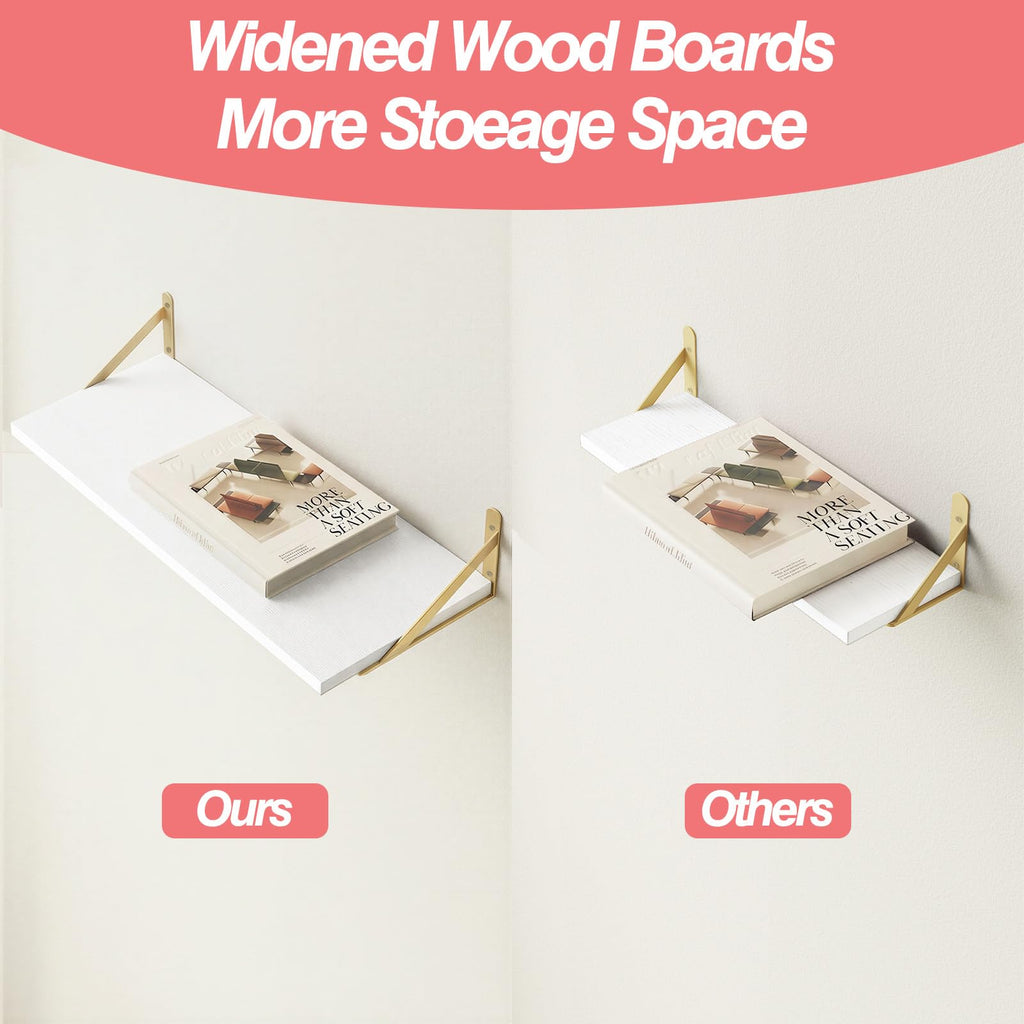 2pcs 10 in Deep Floating Shelves for Wall (White, 23.6" L)