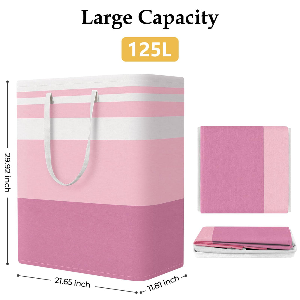 Basket Hamper, 125L Collapsible Clothes Storage, Pink