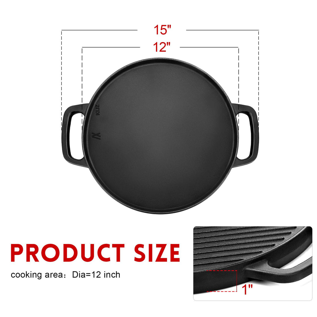 Reversible Cast Iron Griddle for Stove Top, 12" Round Griddle Pan