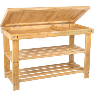 3-Tier Bamboo Shoe Rack Bench, Entryway Bench with Storage Drawer, Natural