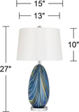 Euro Design Pablo Modern Table Lamp 27" Tall Swirling Multi Color Blue Hand Blown Art Glass Metal White Tapered Drum
