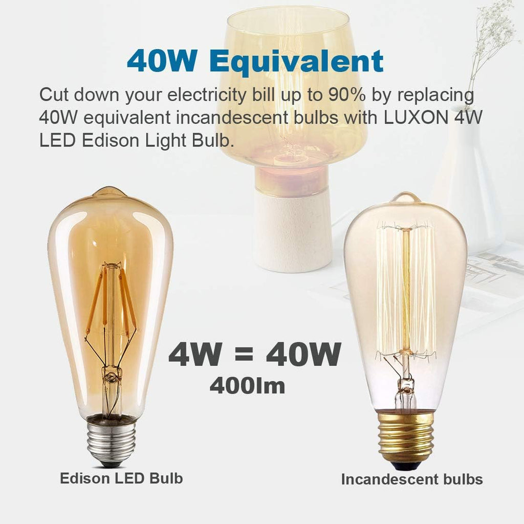 LED Edison Bulbs,Dimmable,ST64 Amber Glass,Vintage 4W E26 Warm,4-Pack