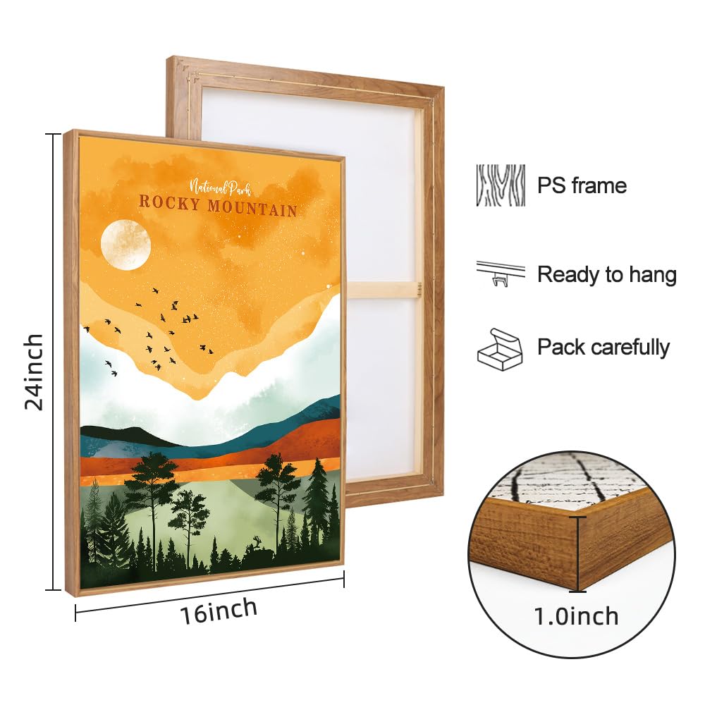 National Park Framed Canvas Wall Art Set, Grand Canyon Yosemite Rocky Mountain Wall Decor, Forest Lake Wall Painting