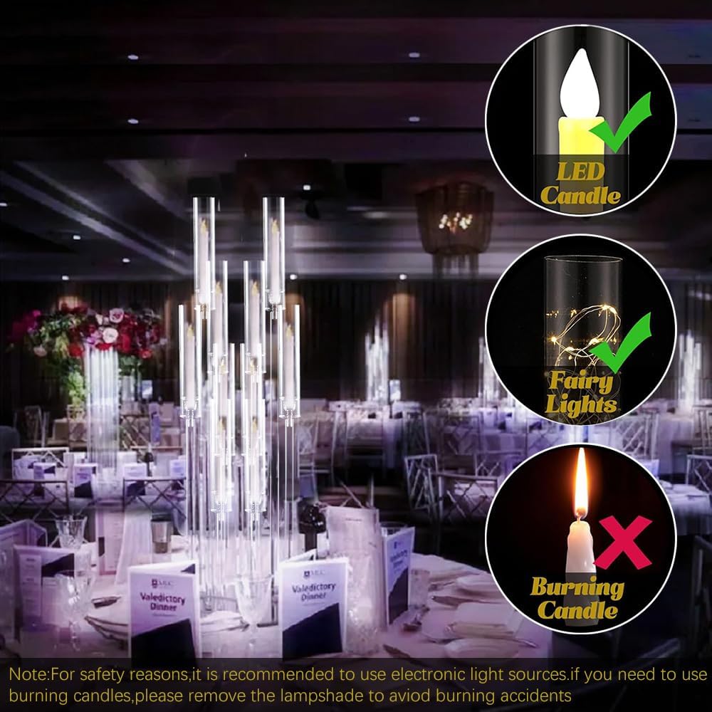 10Pcs Acrylic Candelabra Centerpiece,10 Arm Floor CandelabrasShade Pillar Taper Candlestick for Tables Dinner Party