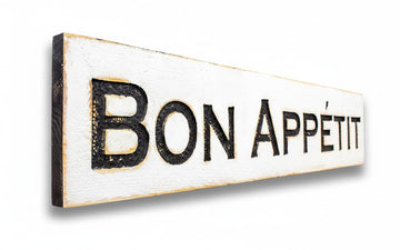 Bon Appetit Wood Sign 40"x8" - Carved Dining Room Wall Decor - Rustic Kitchen Sign - Farmhouse Dining Decor - French