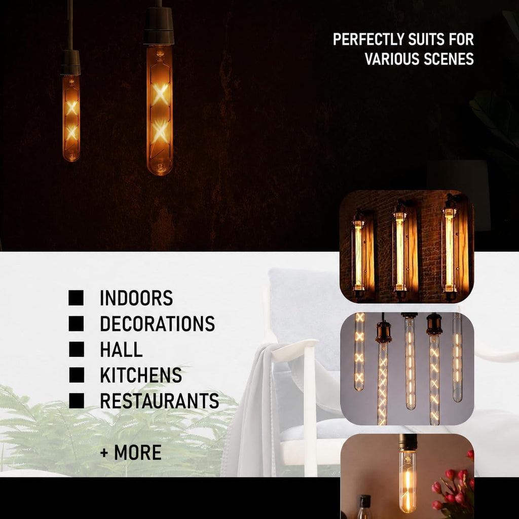 T10 E26 LED Edison Bulbs 4W Dimmable 2700K Amber 40W Equivalent (Pack 2)