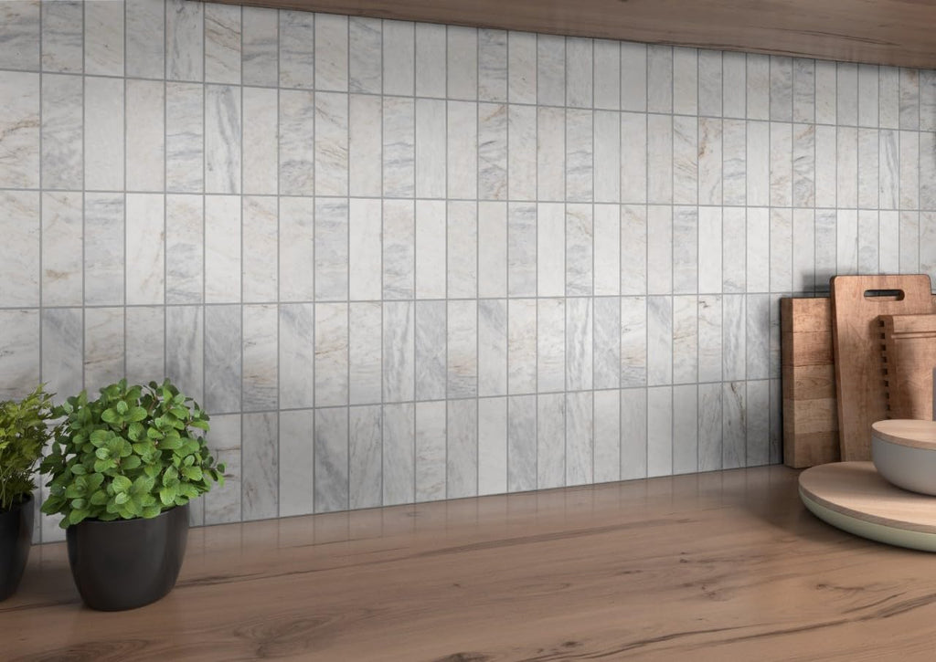 Mesh Mounted Marble Subway Tile | Capri Blue | 11.81" x 11.81"