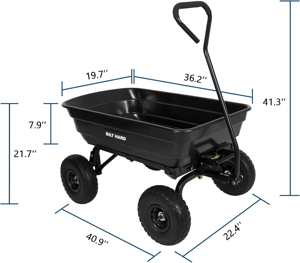 4 Cu.Ft. 10" No-Flat Tires Poly Yard Dump Cart with 180° Rotating Handle, 600 lbs Capacity Heavy Duty Garden Carts