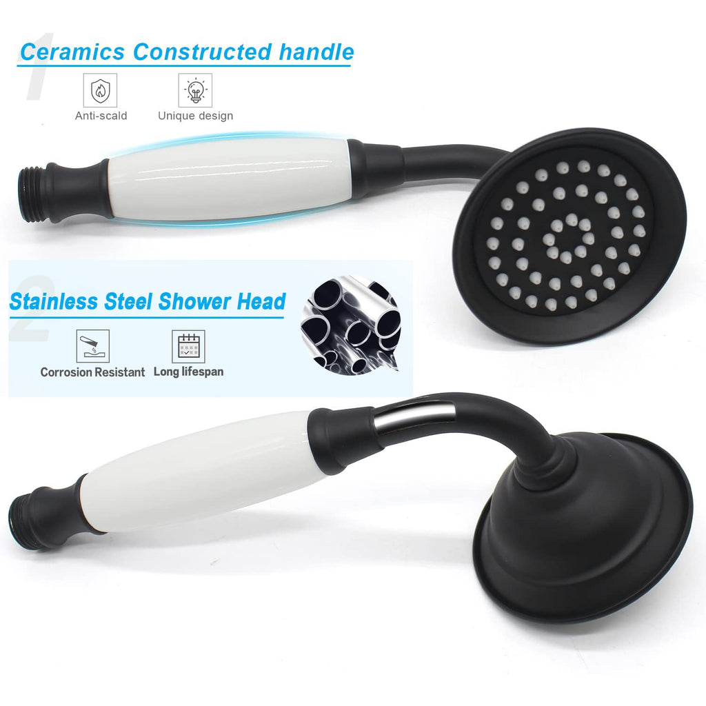 Vintage Telephone Shaped Black Brass Shower Wand Hand-held Sprayer Shower Head Replacement, Ceramic Handle with 59