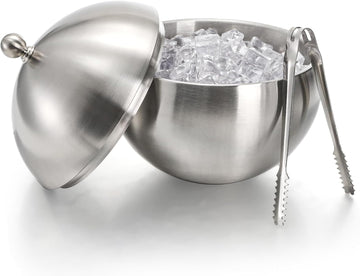 Ice Bucket with Lid, Double Insulation Ice Box Container Storage Box, 2 L Stainless Steel Ice Bucket Container