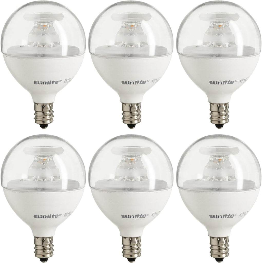 G16.5 Light Bulb LED, 7 Watts (60W Equiv.), 500 Lumens, Dimmable, Type G Globe Shape E12 Candelabra Base, Short Bulbs