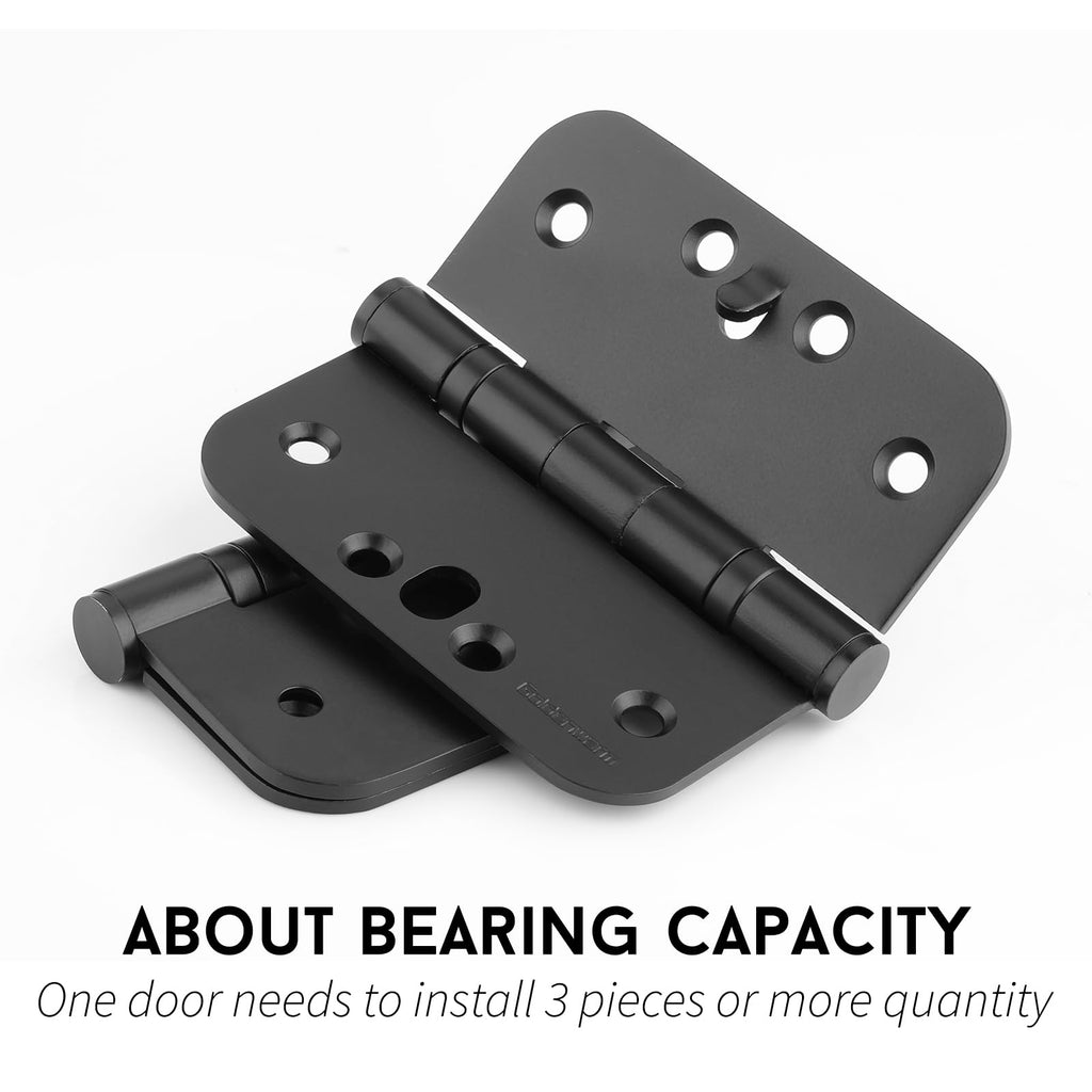 6 Pack Black Security Door Hinges 4 Inch with 5/8" Radius Corner