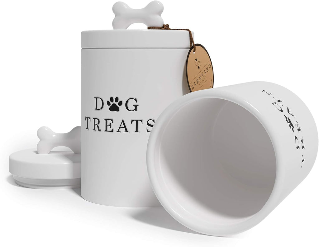 Ceramic Dog Treat Container with Airtight Lid (White)