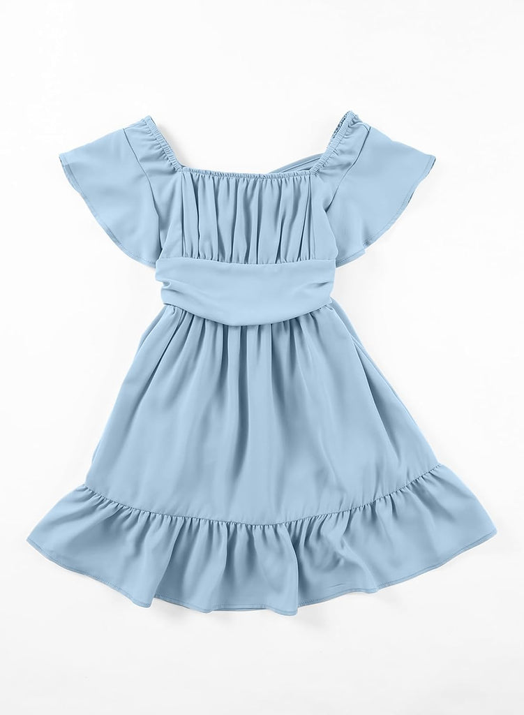 Girls Summer Tie Back Dresses Kids Off Shoulder Dress