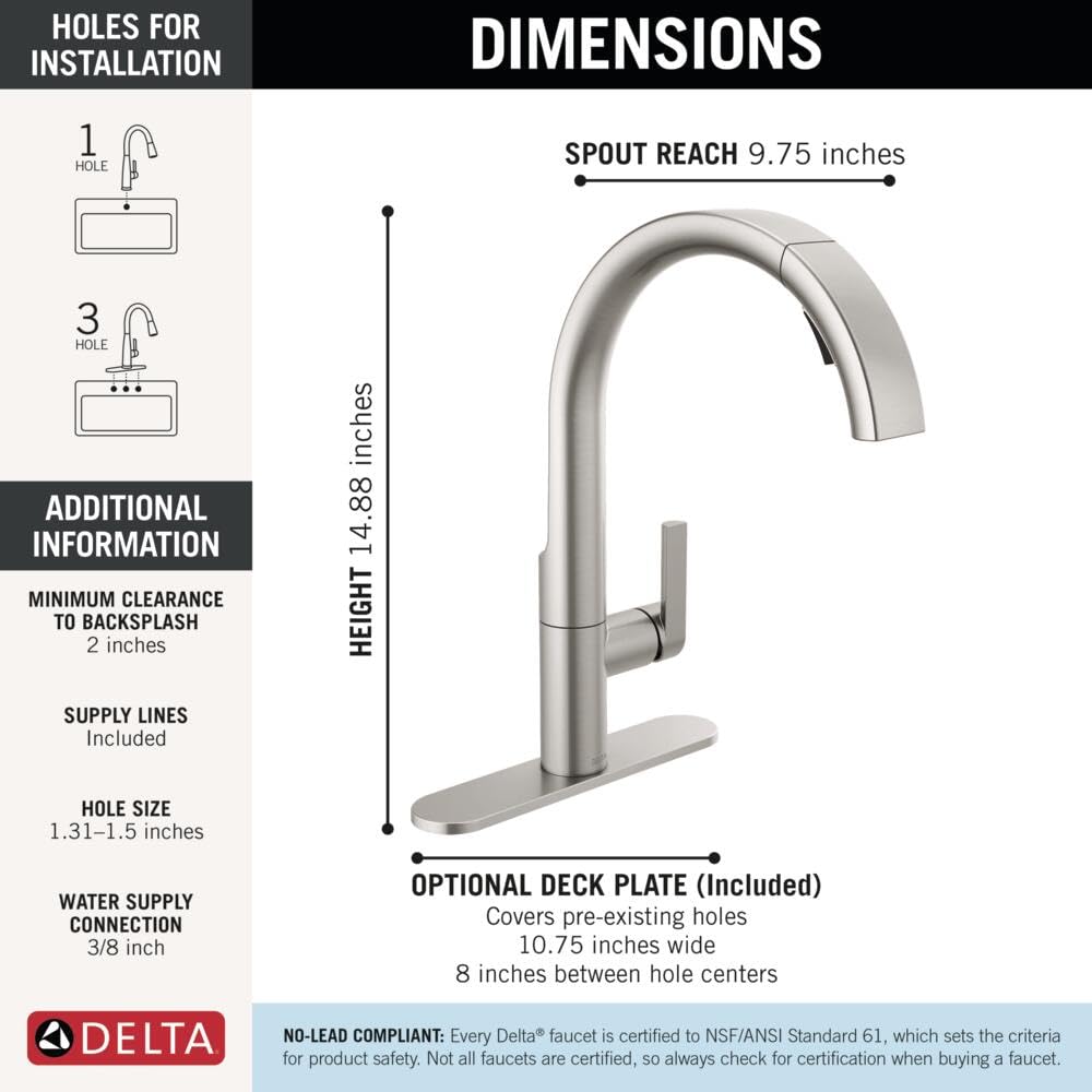 Keele Brushed Nickel Kitchen Faucet with Pull Down Sprayer, Modern Single Hole Faucet, Single Handle, Spotshield