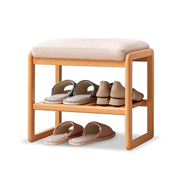 Solid Wood Shoe Bench, Shoe Rack Bench Assembled with Cushion, Beech Wood, 11.8" x 23.6" x 16.5", Natural