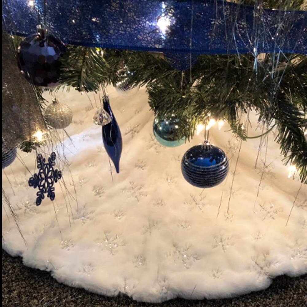 48 Inch Large Christmas Tree Skirt White Tree Skirt Xmas Faux Fur Tree Skirts Christmas Decorations for Holiday Tree