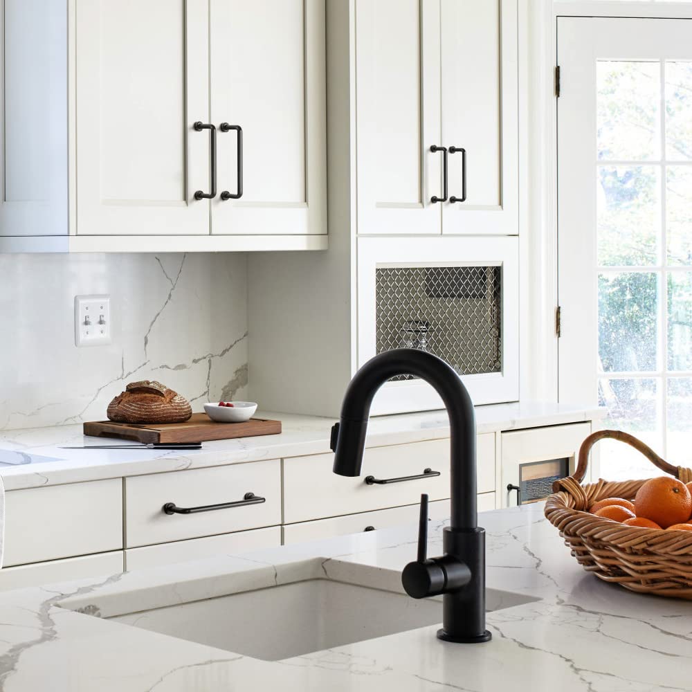 6 Pack 5" Center to Center Matte Black Modern Cabinet Pulls Solid Contemporary Home Improvement Hardware Drawer Pulls