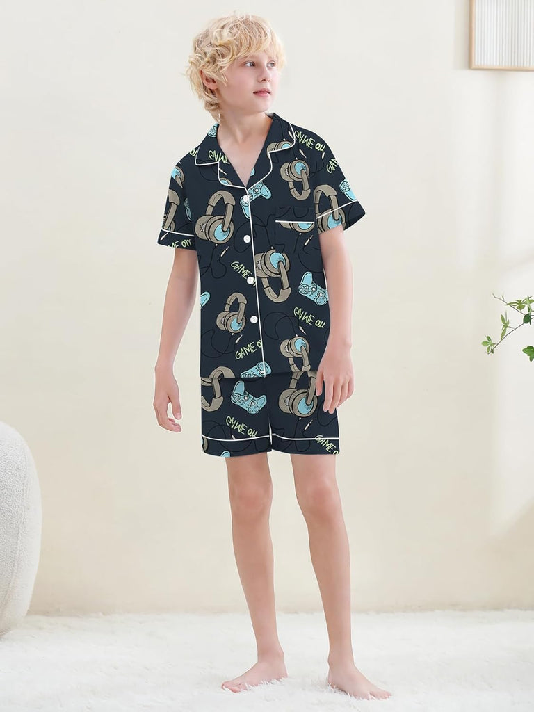 Boys 100% Cotton Pajamas Set Kids Soft Short Sleeve Sleepwear