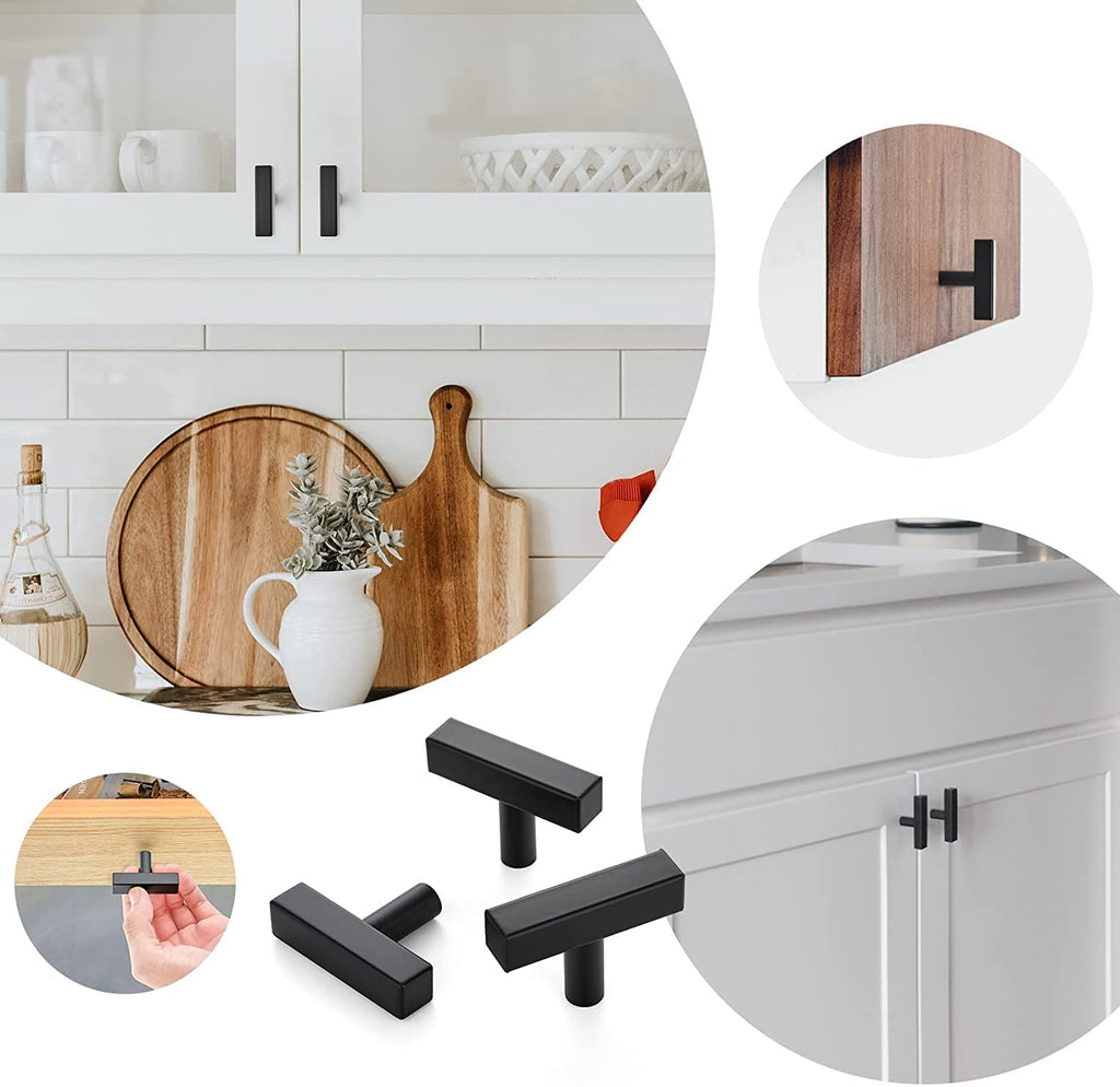 10 Pack Black T Bar Square Cabinet Knobs 2in Cabinet Pulls