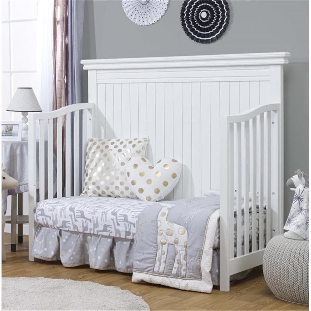 Modern Wood 4-in-1 Crib, White Finish, 47" H x 59" W x 32" D, Adjustable Mattress Heights, Converts to Toddler and