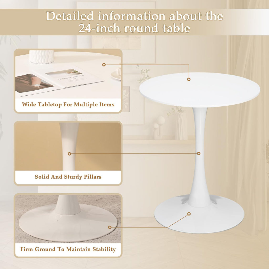 Dining Table and Dining Chair Set 23.6" White Round Table&2 Boucle Upholstered Golden Legs Chairs Dining Room Small