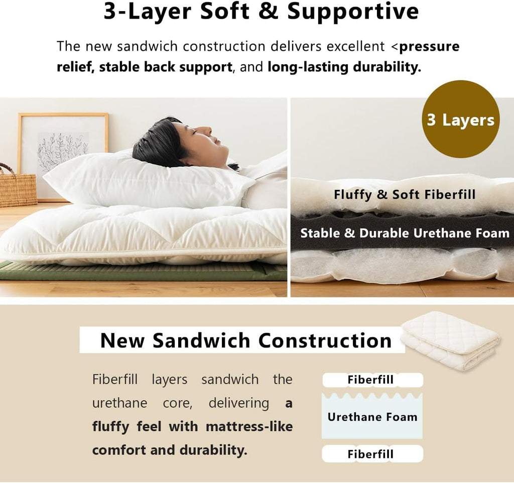 Japanese Futon Mattress Premium Twin, Floor Sleeping Mat Tatami Shikibuton Igusa Natural Cotton