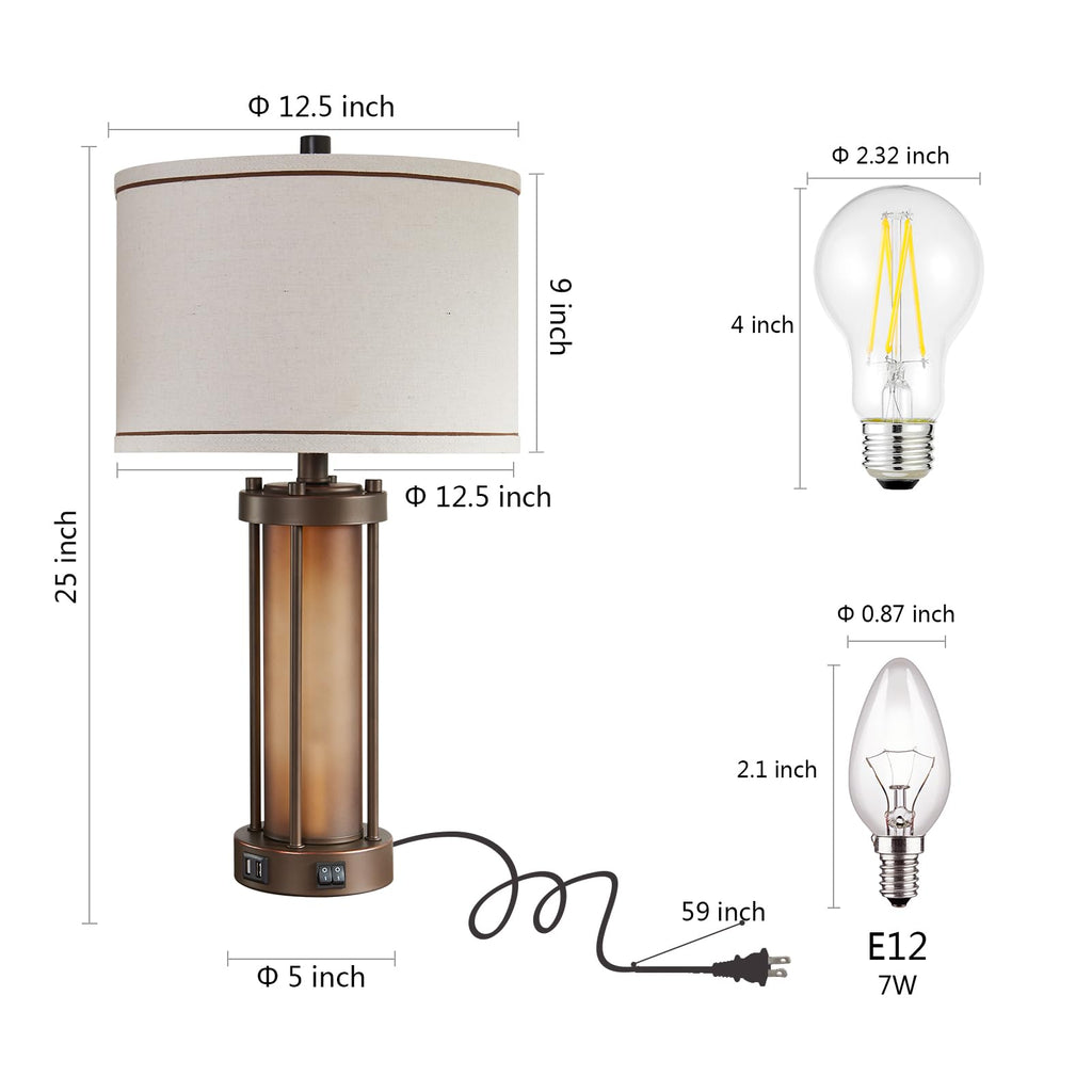 Farmhouse Table Lamps with USB C+A Ports