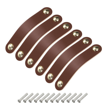6 Packs Leather Drawer Pulls, Double Hole Leather Drawer Knobs Furniture Dresser Handles Pulls with Screws