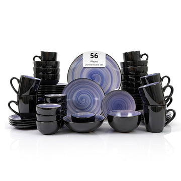 Stoneware Sonoma Dinnerware Set, Black + Speckled Handpainting (56pc Set, Cobalt)