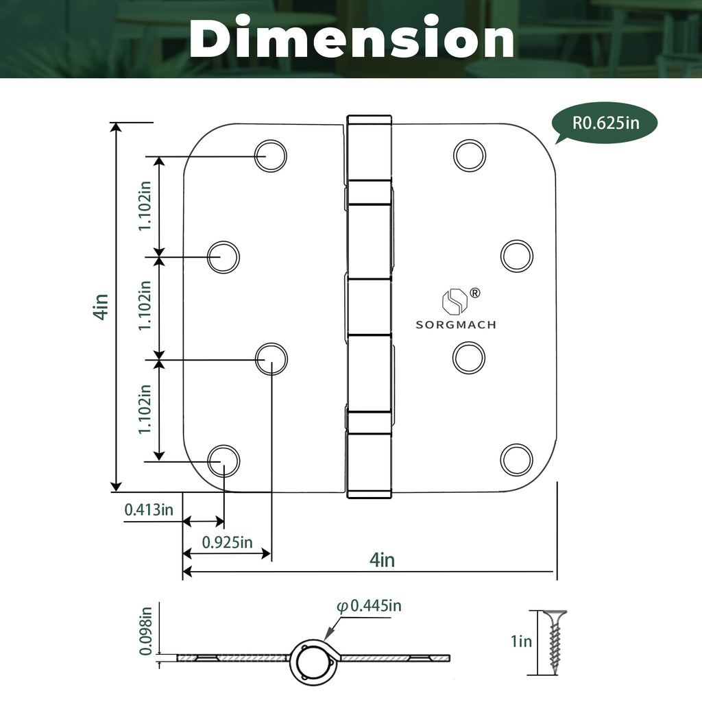 304 Stainless Steel 4 Inch Matte Black Door Hinges 5/8" Radius Corners Interior Hinges 4'' Ball Bearing Door Hinges
