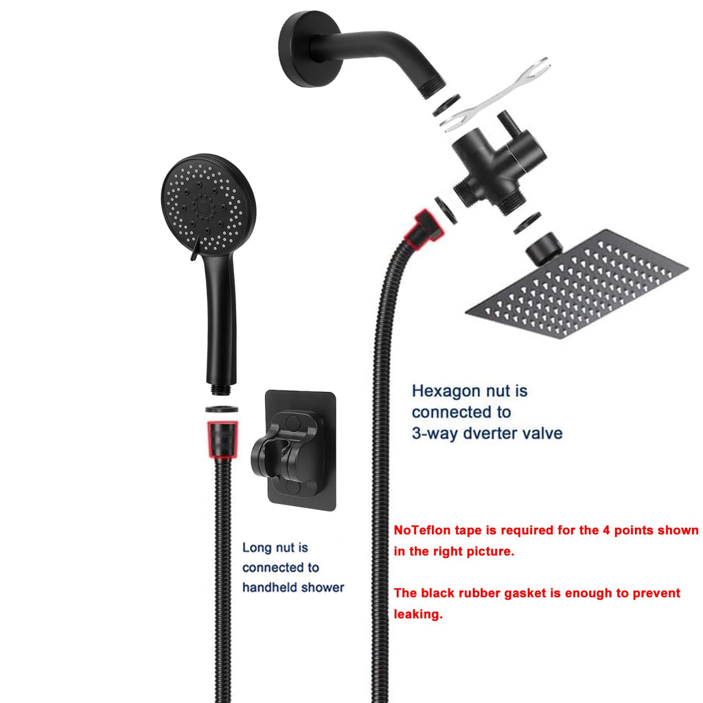 Filtered Rain Shower Head, High Pressure 8′′Square, and 5 settings Handheld Shower Filter Combo with Self-adhesive