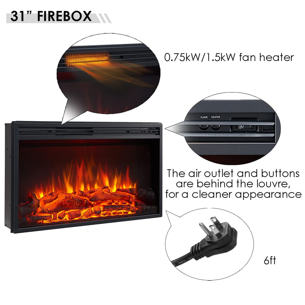 LegendFlame Barron Electric Fireplace with 51" Storage Shelf Mantel Surround and Jaden 31" Insert, Rustic Dark Oak
