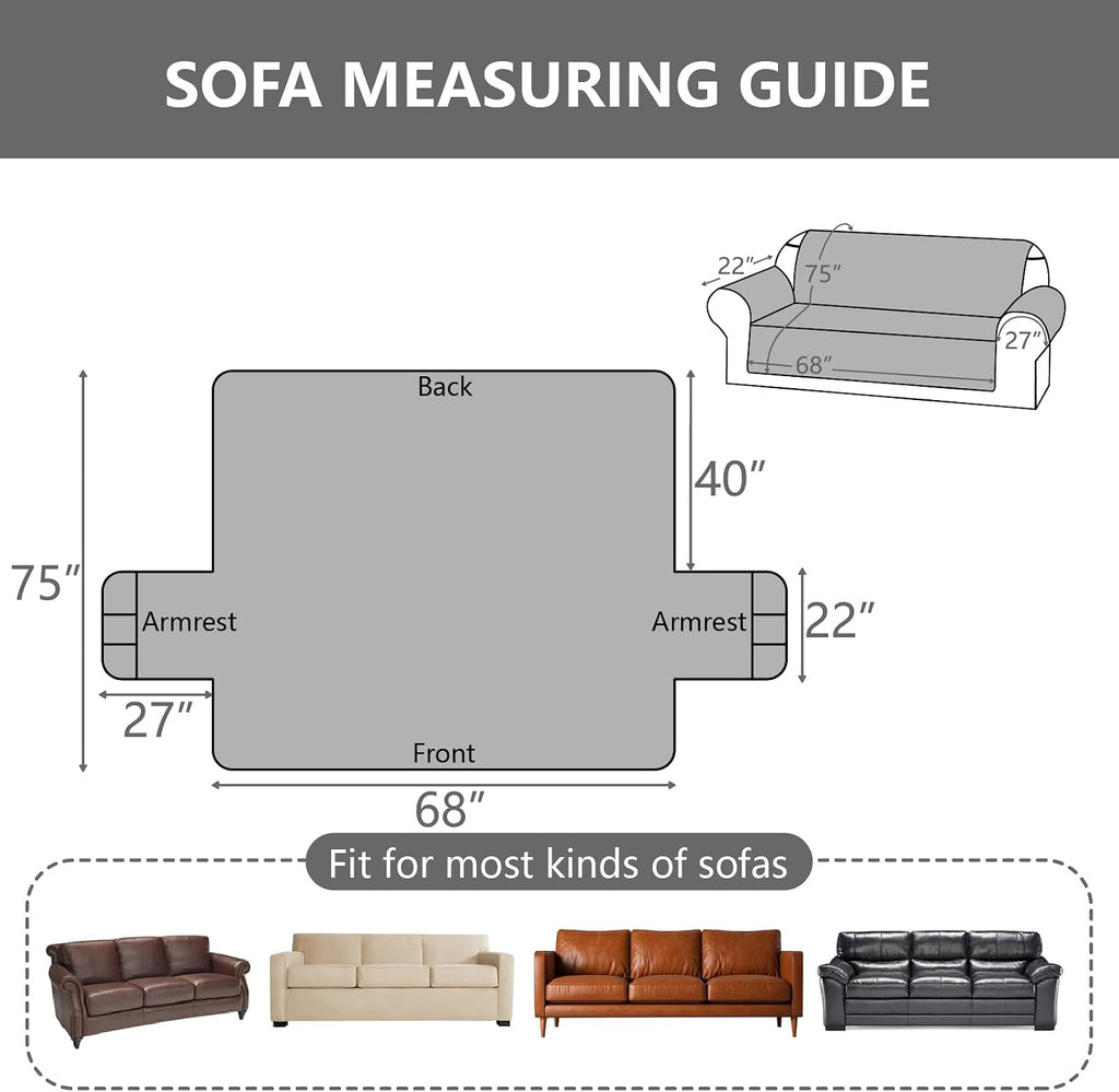 100% Waterproof Couch Cover for Dogs, Washable Anti-Slip Sofa Cover with Elastic Straps & Side Pockets, Quilted