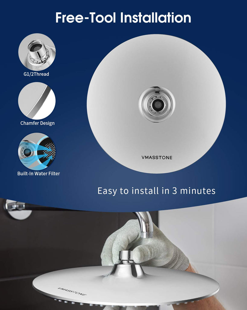 Large Shower Head 9In High Pressure Showerhead - Tool Free Installation- with Large Spray Surfaces and 200 Nozzles