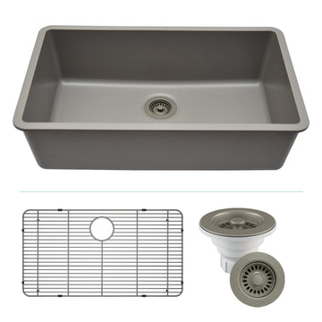 32" x 19" Quartz Kitchen Sink, Single Bowl Kitchen Sinks, Drop-in, Undermount Sink, Granite Composite Galaxy Concrete