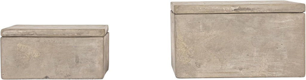 Contemporary Cement Boxes with Lids, Grey - Set of 2