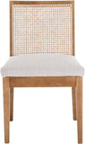 Farmhouse Rattan Dining Chairs Set of 2, Linen Upholstered Kitchen Chairs with Cane Back and Wood Legs for Dining Room or Living Room, Cream