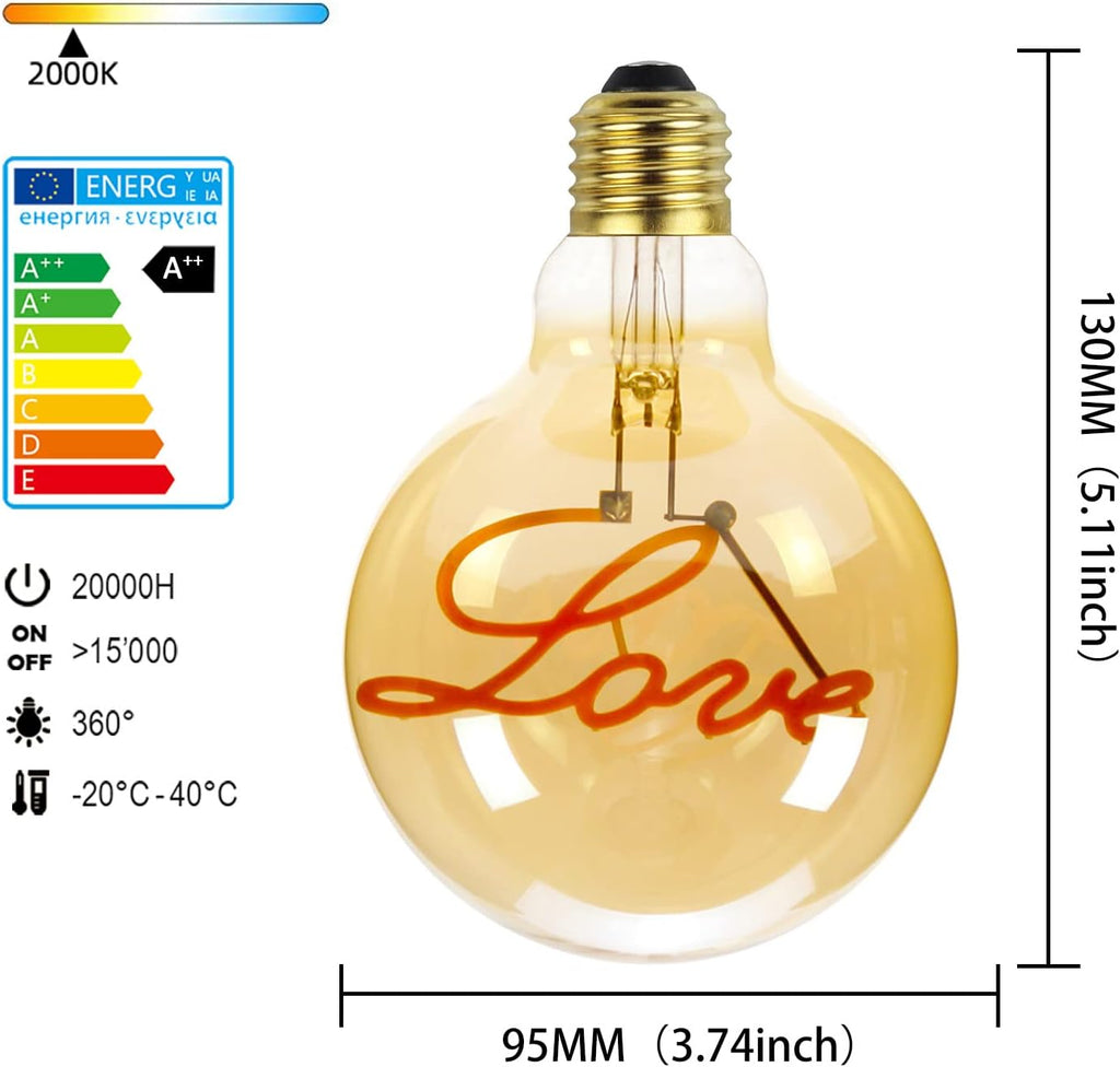 Edison Bulb Led Bulb Vintage 4W Dimmable 110-130V 2000Kelvin Super Yellow Warm Decorative Light Bulb (G30 Love Drop)