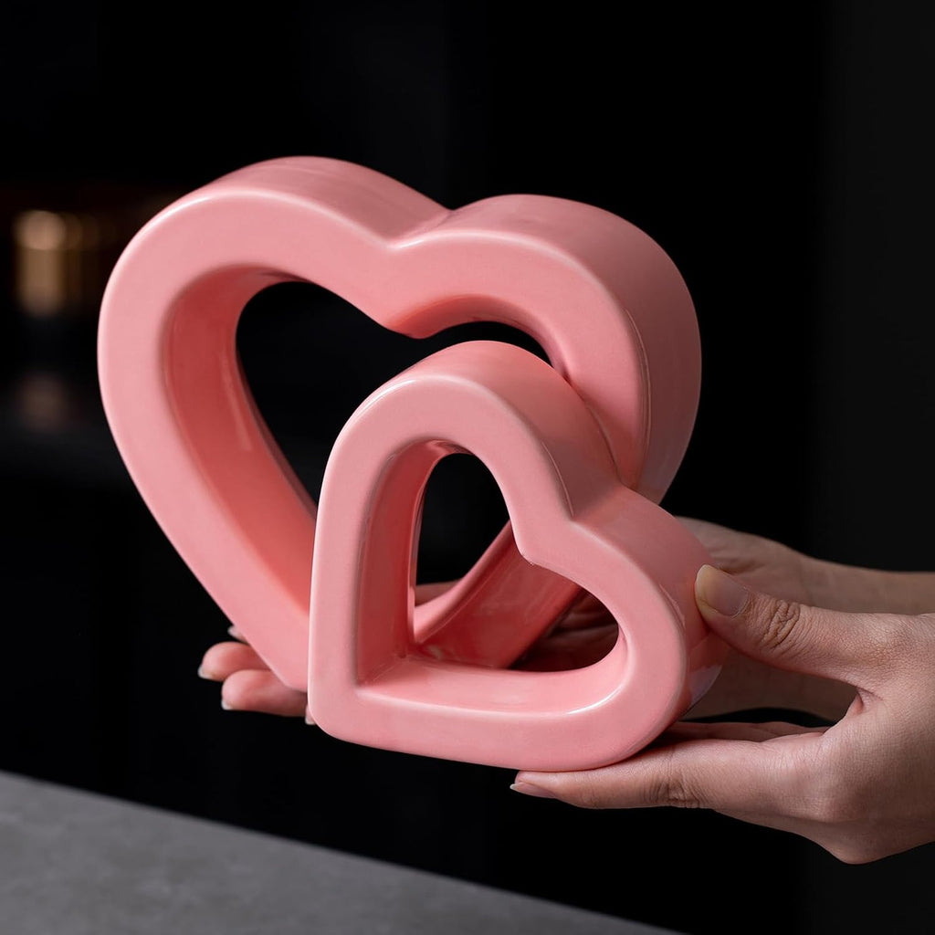 Love decorCeramic Golden Heart Decoration, Valentine's Day, Anniversary, Wedding Gift, Home Decoration (Pink)