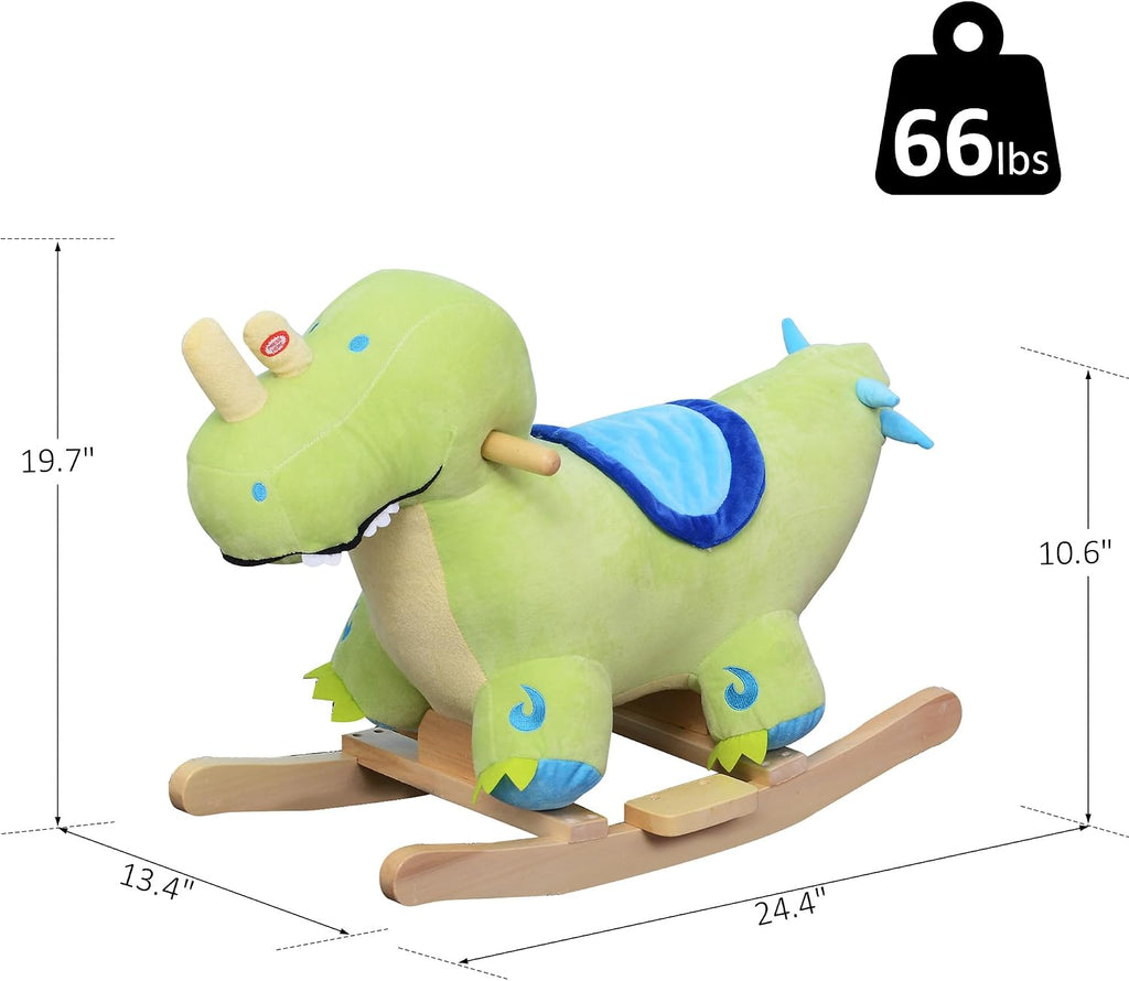 Kids Plush Ride-On Rocking Horse Toy Dinosaur Ride on Rocker Green