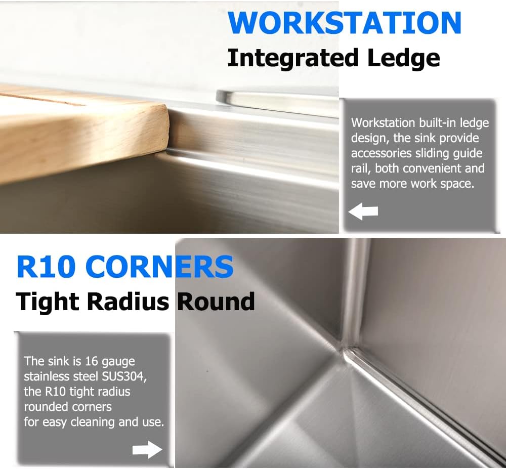 30 Inch Undermount Kitchen Sink Stainless Steel | 30 x 19 Inch Undermount Workstation Sink 16 Gauge 10 Inch Deep